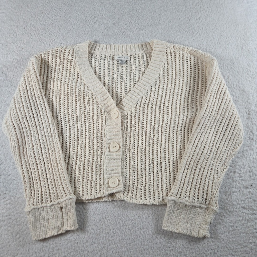 American Eagle Knit‎ Cardigan Womens Size XS Cream Color Y2K Casual
